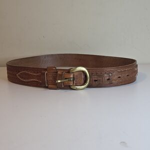 Elegant Brown Leather Belt with Brass Buckle